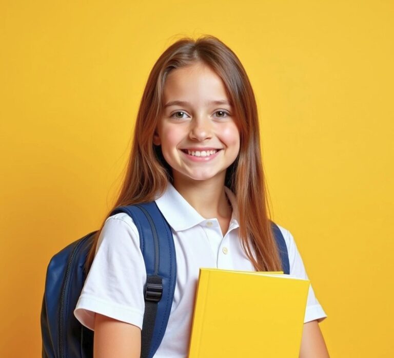 ai generated, girl, student, happy, smiling, study, school girl, kid, portrait